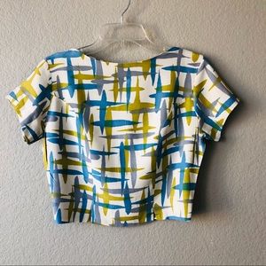 Vintage 1950’s White Green Blue Cropped Top